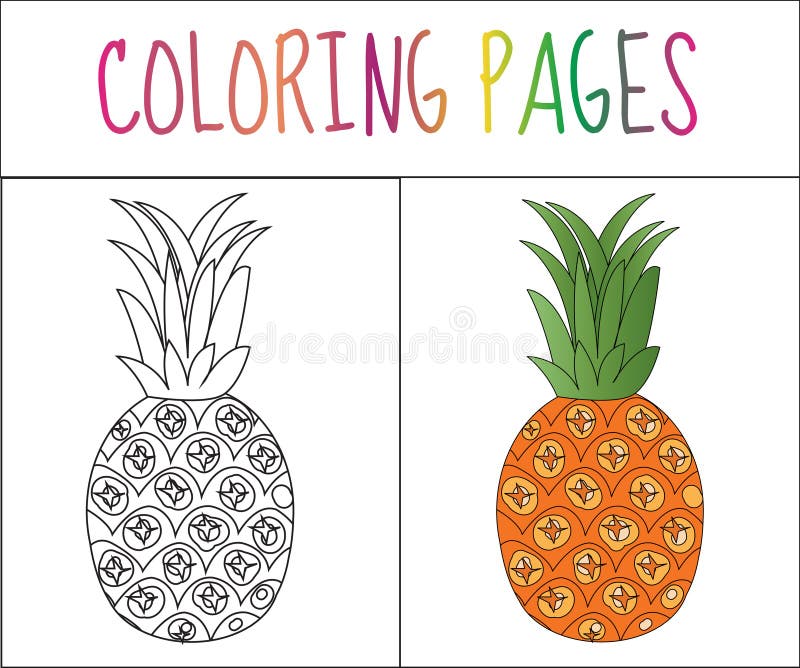 Página del libro de colorear Piña Versión del bosquejo y del color colorante para los niños Ilustración del vector libre illustration Página del libro de colorear Piña Versión del bosquejo y del color colorante para los niños Ilustración del vector libre illustration