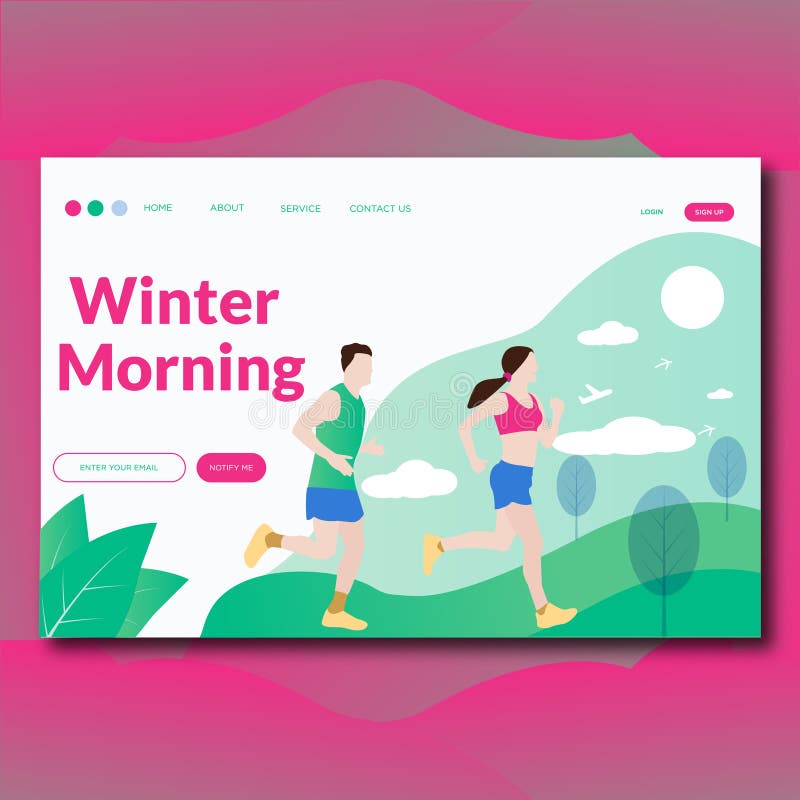 Página moderna plana del aterrizaje del ejemplo del vector de la mañana del invierno stock de ilustración Página moderna plana del aterrizaje del ejemplo del vector de la mañana del invierno stock de ilustración