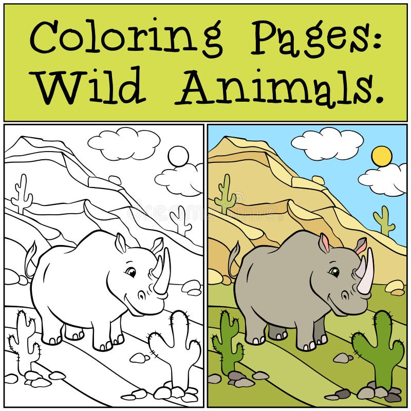 Páginas del colorante: Animales salvajes Rinoceronte lindo