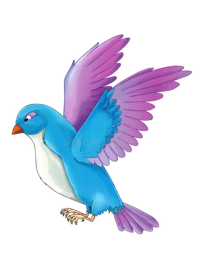 Pájaro colorido exótico de la historieta - volando en el fondo blanco ilustración del vector Pájaro colorido exótico de la historieta - volando en el fondo blanco ilustración del vector