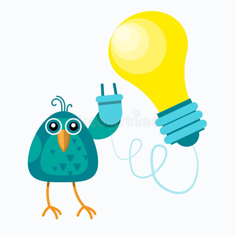 Pájaro que se sienta en concepto de la idea de la bombilla del zócalo del control de la rama nuevo completamente libre illustration Pájaro que se sienta en concepto de la idea de la bombilla del zócalo del control de la rama nuevo completamente libre illustration