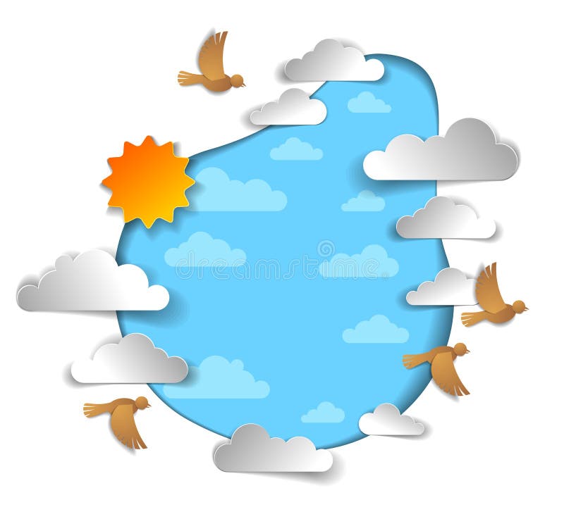 Pájaros que vuelan en el cielo entre las nubes y el sol hermosos, cloudscape del verano libre illustration Pájaros que vuelan en el cielo entre las nubes y el sol hermosos, cloudscape del verano libre illustration