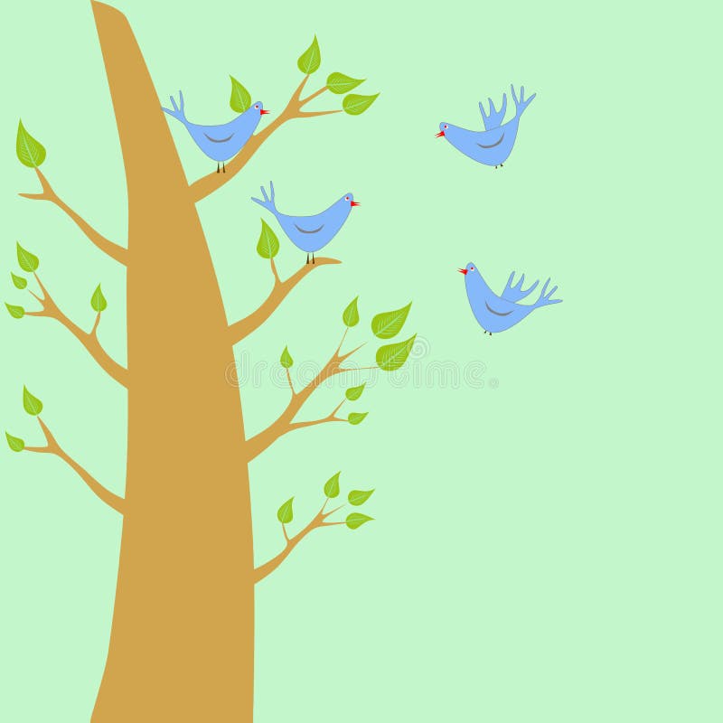 Pájaros y un árbol stock de ilustración