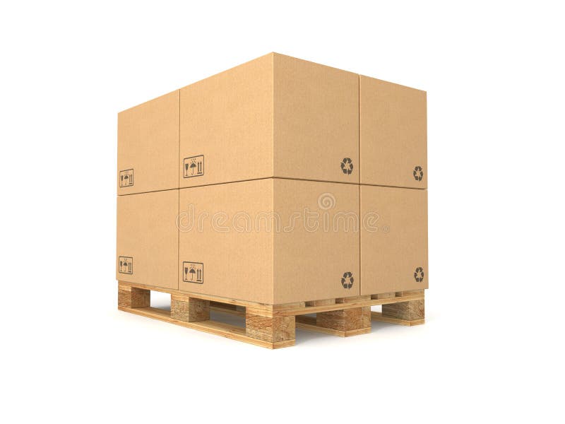 Cardboard boxes on a pallet. Isolated on white background. Computer generated image. Cardboard boxes on a pallet. Isolated on white background. Computer generated image.