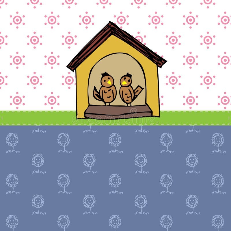 Pássaro do amor no fundo do vetor da casa ilustração stock Pássaro do amor no fundo do vetor da casa ilustração stock