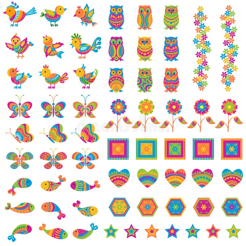 Pássaro e Borboleta Coloridos ilustração stock