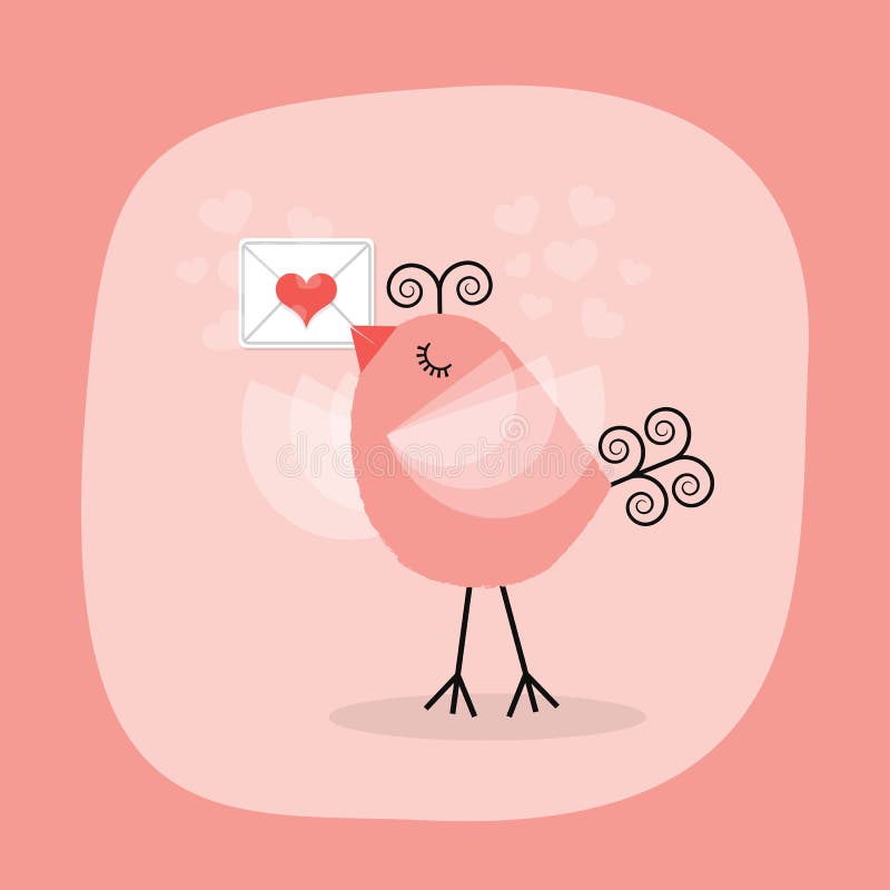Pássaro pequeno bonito que guarda a carta de amor no fundo cor-de-rosa ilustração do vetor Pássaro pequeno bonito que guarda a carta de amor no fundo cor-de-rosa ilustração do vetor