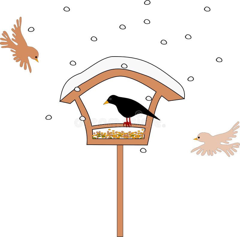 Pássaro que alimenta em um alimentador no inverno ilustração royalty free Pássaro que alimenta em um alimentador no inverno ilustração royalty free