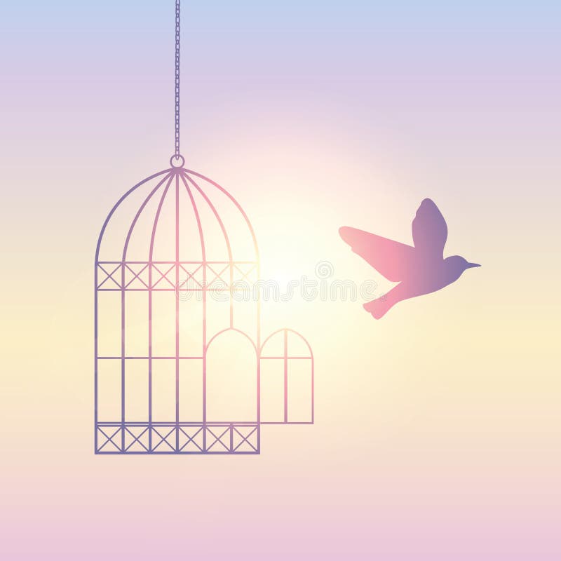 Bird flies out of the cage into the sunny sky vector illustration EPS10. Bird flies out of the cage into the sunny sky vector illustration EPS10