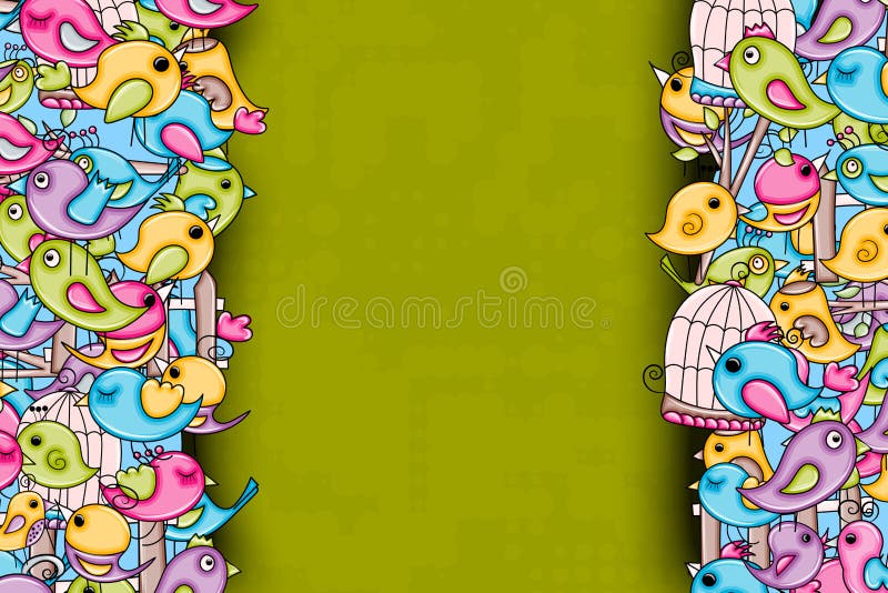 Pássaros verão ou conceito da mola projeto do fundo da garatuja dos desenhos animados 3d ilustração royalty free Pássaros verão ou conceito da mola projeto do fundo da garatuja dos desenhos animados 3d ilustração royalty free