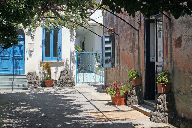 View in a courtyard of old houses, isle procida, bay of naples, campania, italy. View in a courtyard of old houses, isle procida, bay of naples, campania, italy