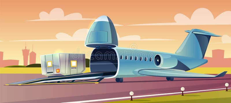 Päfyllningsbehållare på vektor för lastflygplantecknad film stock illustrationer Päfyllningsbehållare på vektor för lastflygplantecknad film stock illustrationer