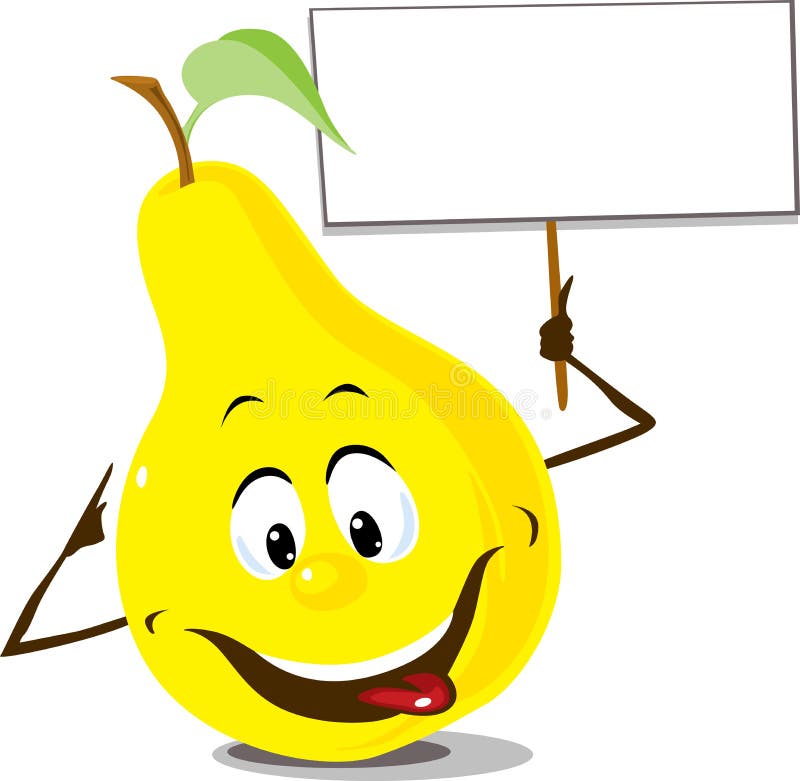 Päronfrukt med teckenbrädehållen i hand - illustrationPear frukt för plan designvektor med teckenbrädehållen i hand - plan design vektor illustrationer