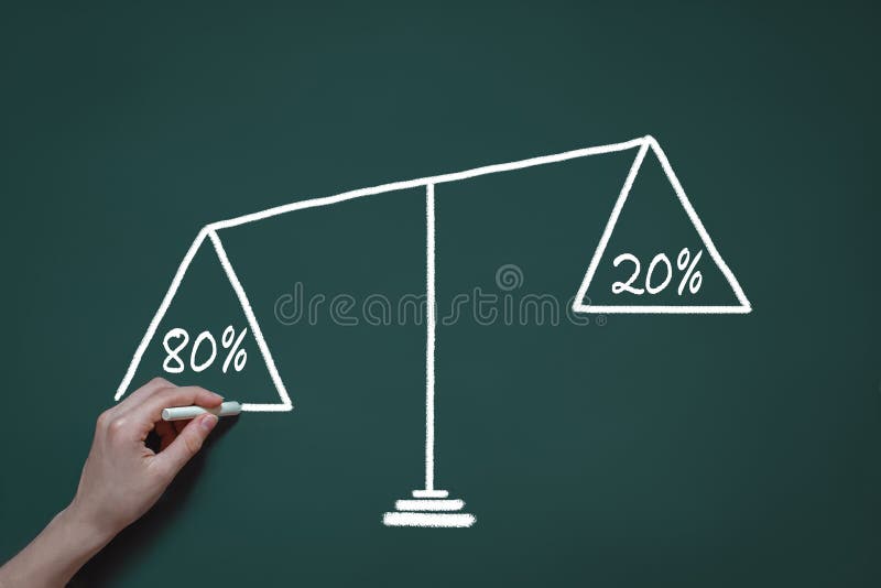 Drawing on a blackboard with chalk, the Pareto principle, 20 percent of the effort gives 80% of the result. Drawing on a blackboard with chalk, the Pareto principle, 20 percent of the effort gives 80% of the result