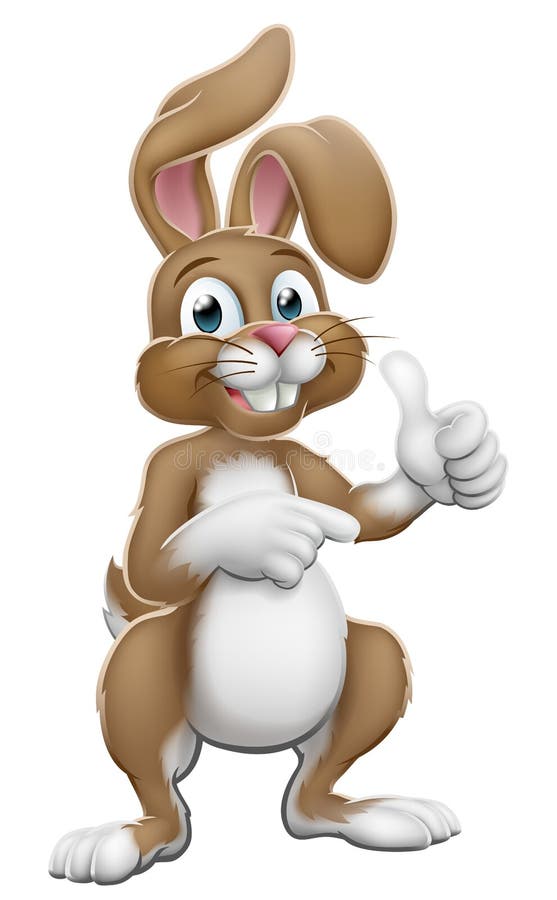 Påsk Bunny Rabbit Cartoon Thumbs Up och peka stock illustrationer