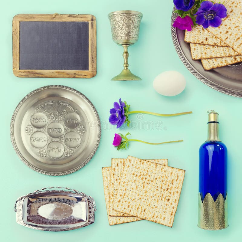 Passover objects and food set for creative design over retro background. Passover objects and food set for creative design over retro background