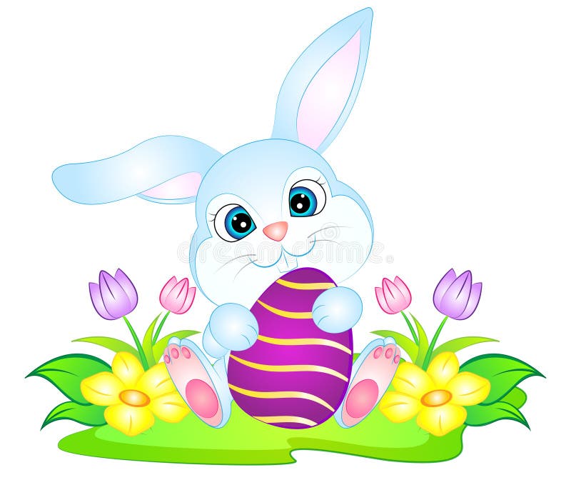 Påskkanin med ägg och blommor royaltyfri illustrationer