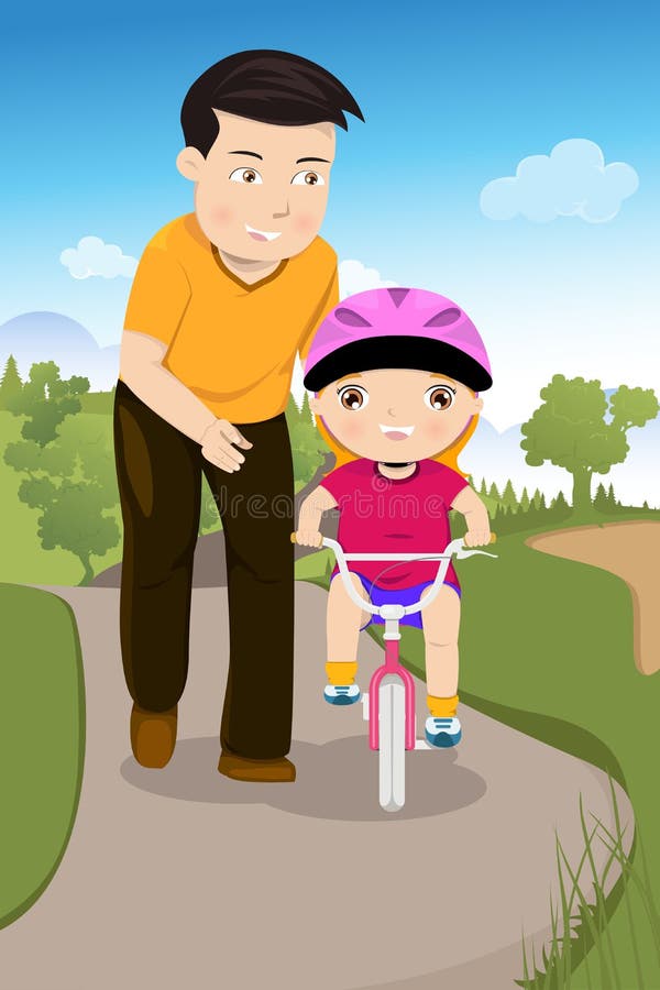 Père enseignant sa fille montant un vélo illustration stock Père enseignant sa fille montant un vélo illustration stock