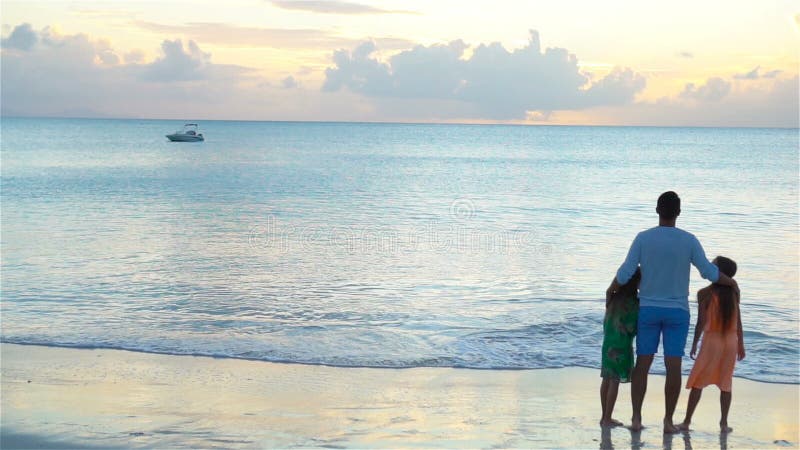 Père et enfants appréciant des vacances tropicales d'été de plage Mouvement lent banque de vidéos