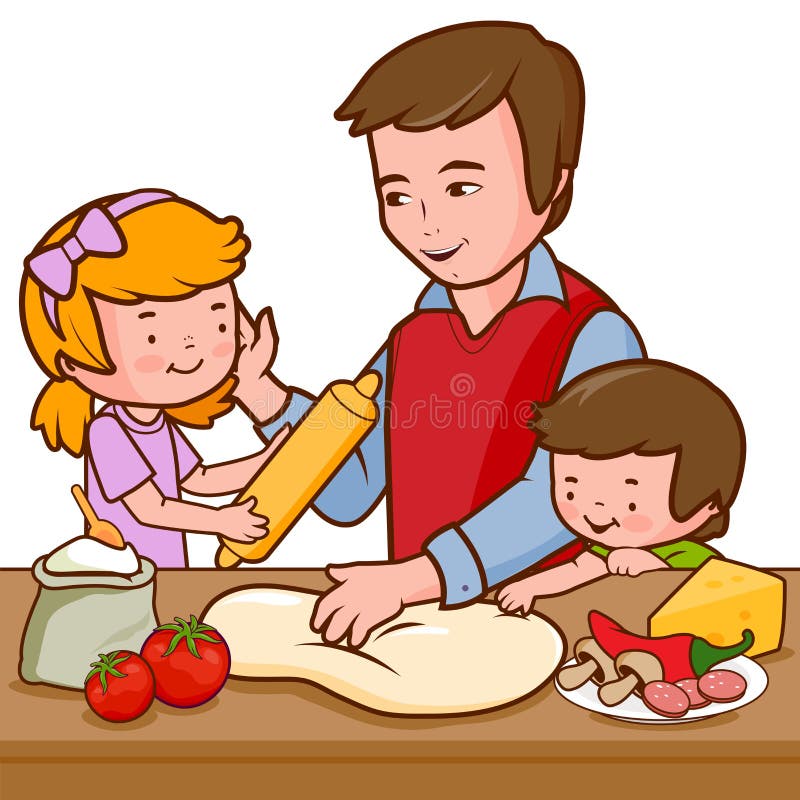 Père Et Enfants Faisant Cuire La Pizza Dans La Cuisine Illustration De Vecteur Illustration Du 