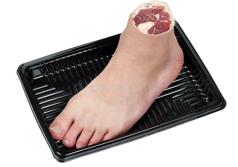 A human foot in a tray symbolizes human trafficking, cannibalism, or severe punishment. A human foot in a tray symbolizes human trafficking, cannibalism, or severe punishment.