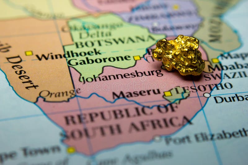 Pépite d'or et carte de l'Afrique du Sud photo stock Pépite d'or et carte de l'Afrique du Sud photo stock