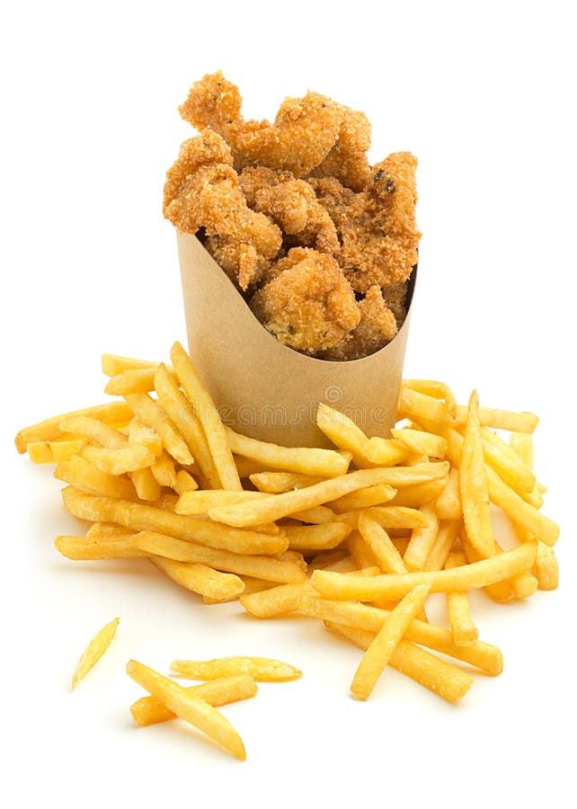 Pépites de poulet et pommes frites photo stock Pépites de poulet et pommes frites photo stock