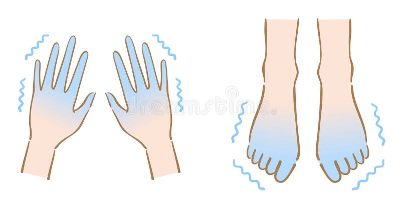 Pés frios tremores e ilustração das mãos. parte do corpo humano. conceito de cuidados de saúde