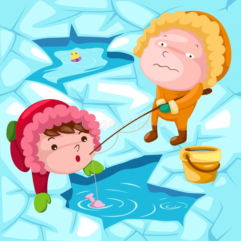 Illustration of landscape cute boys ice fishing. Illustration of landscape cute boys ice fishing