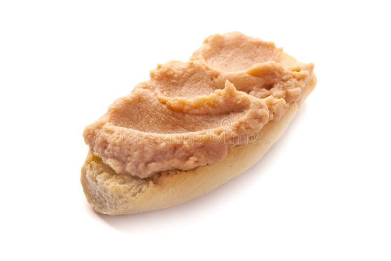 Pêchez le pâté sur le pain, d'isolement sur le fond blanc photo libre de droits Pêchez le pâté sur le pain, d'isolement sur le fond blanc photo libre de droits