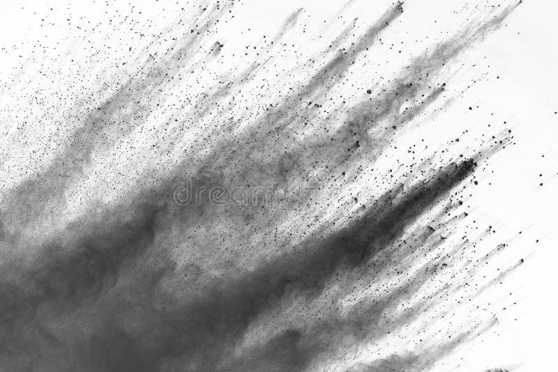 Particles of charcoal on white background,abstract powder splatted on white background,Freeze motion of black powder exploding or throwing black powder. Particles of charcoal on white background,abstract powder splatted on white background,Freeze motion of black powder exploding or throwing black powder.