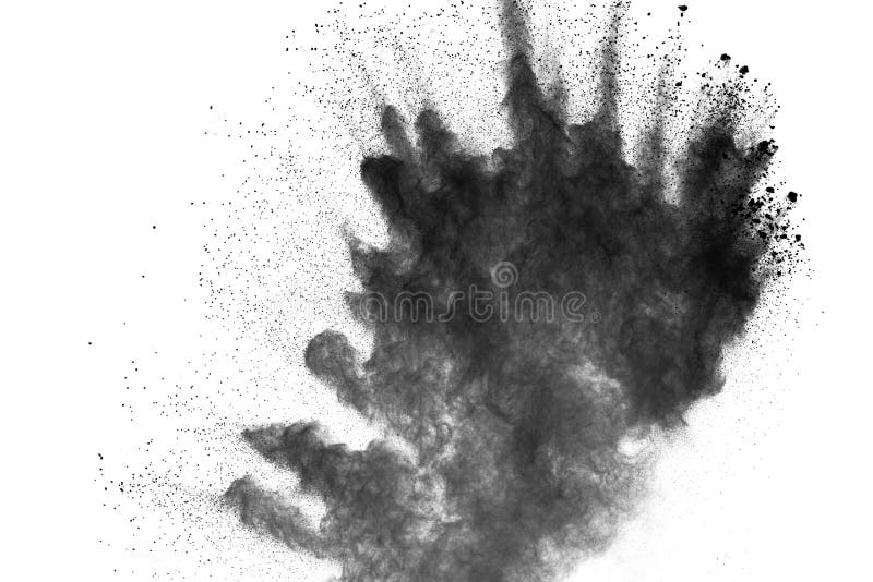 Particles of charcoal on white background,abstract powder splatted on white background,Freeze motion of black powder exploding or throwing black powder. Particles of charcoal on white background,abstract powder splatted on white background,Freeze motion of black powder exploding or throwing black powder.