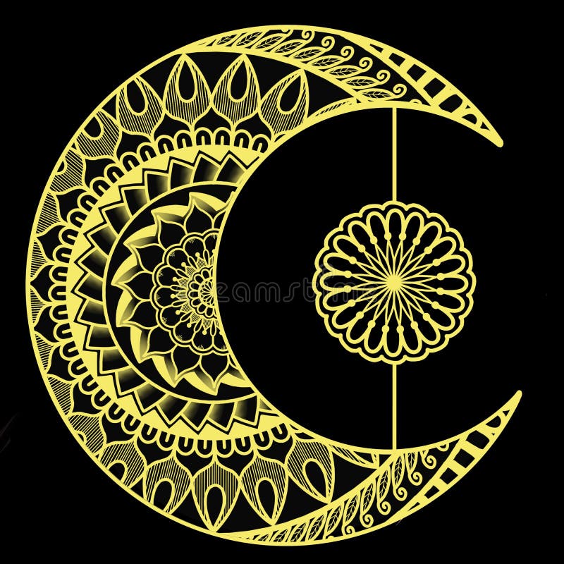 Półksiężyc księżyc z Żółtymi Mandalas ilustracji Półksiężyc księżyc z Żółtymi Mandalas ilustracji