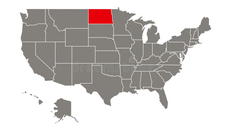 Północna dakota kraj związkowy migający czerwony na mapie stanów zjednoczonych