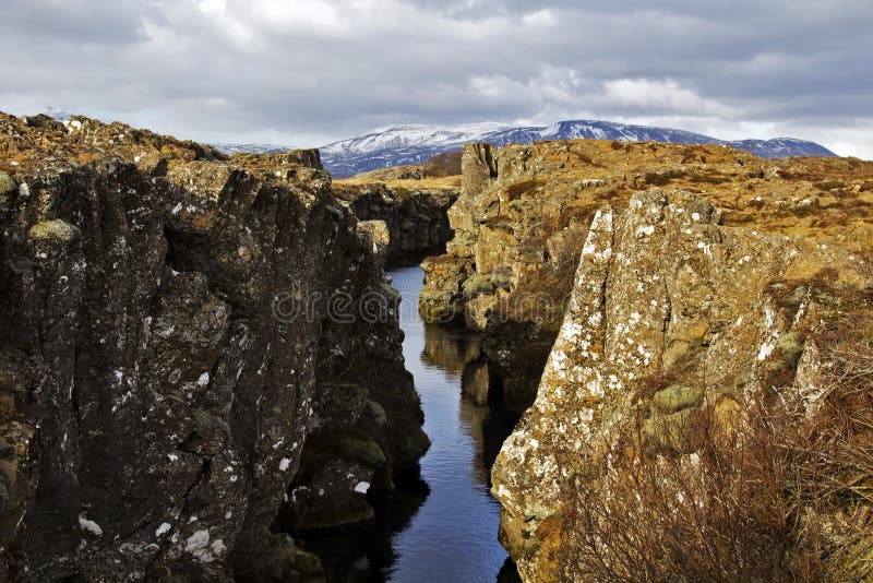 Północnego Atlantyku dryf, grań przy/Pingvellir lub Thingvellir, Iceland obraz royalty free