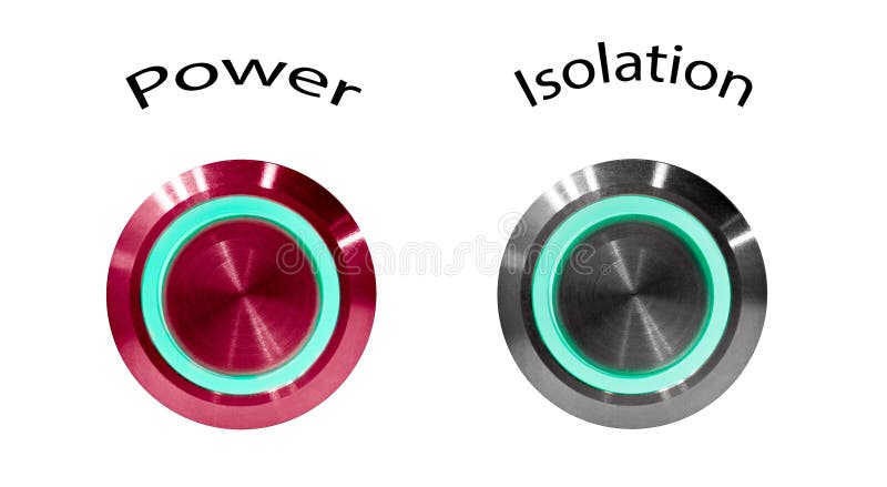 Põe o botão vermelho com palavra e o luminoso verde circular e o botão de prata da isolação no fundo branco foto de stock Põe o botão vermelho com palavra e o luminoso verde circular e o botão de prata da isolação no fundo branco foto de stock