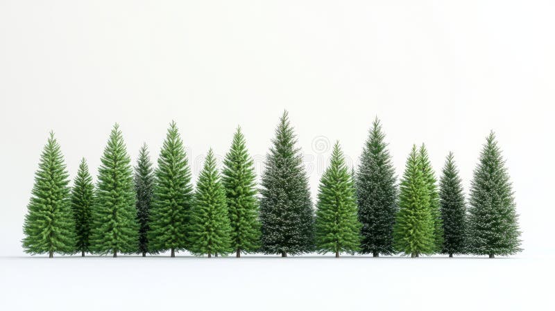 Pădure de conifere 3D Render Minimalist Compoziție Iarnă Scenă Evergreen Copaci Crăciun Natură vector illustration
