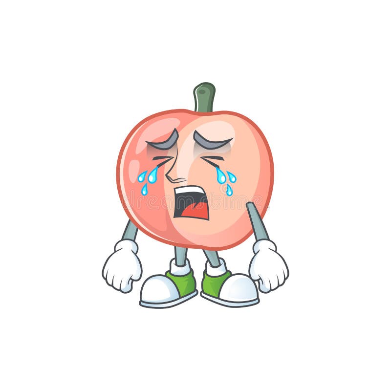 Crying whole peach cartoon for healthy fruit vector illustration. Crying whole peach cartoon for healthy fruit vector illustration