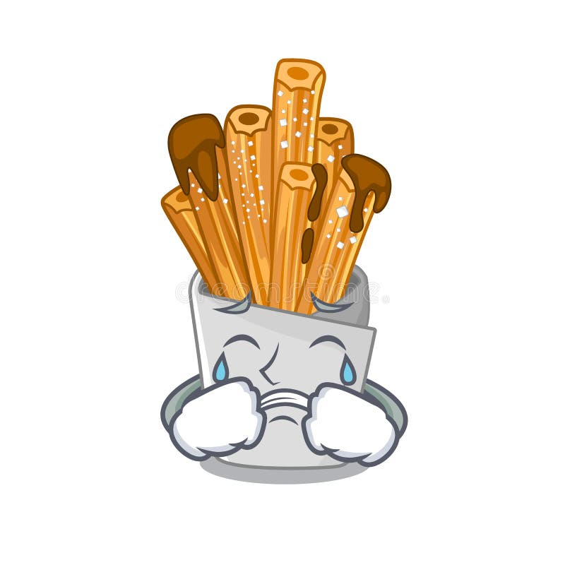 Crying bakery churros in mascot plastic bag vector illustration. Crying bakery churros in mascot plastic bag vector illustration