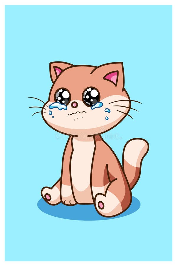 A crying boy cat animal. Blue background color. Vector illustration. A crying boy cat animal. Blue background color. Vector illustration