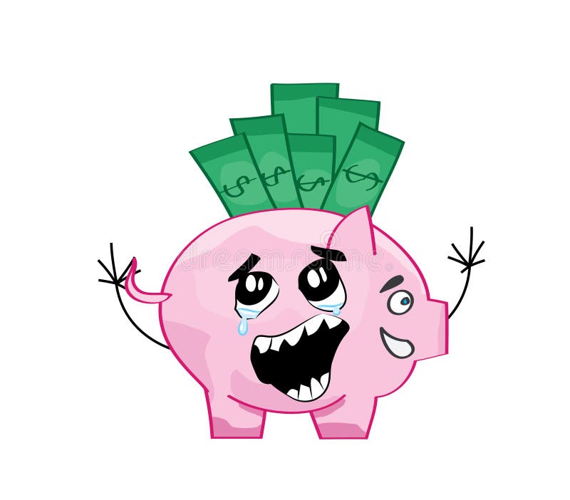 Vector cartoon illustration of crying internet meme of savings account pig. money savings. With simplisized raised hands. Isolated in the white background. Vector cartoon illustration of crying internet meme of savings account pig. money savings. With simplisized raised hands. Isolated in the white background.