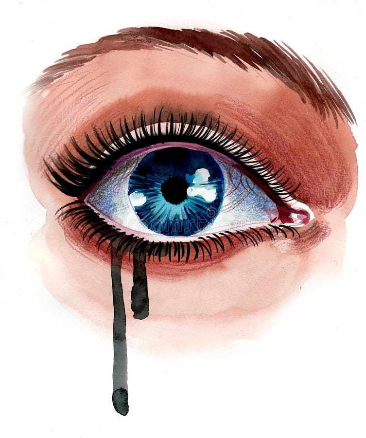 Ink and watercolor drawing of a beautiful crying eye. Ink and watercolor drawing of a beautiful crying eye