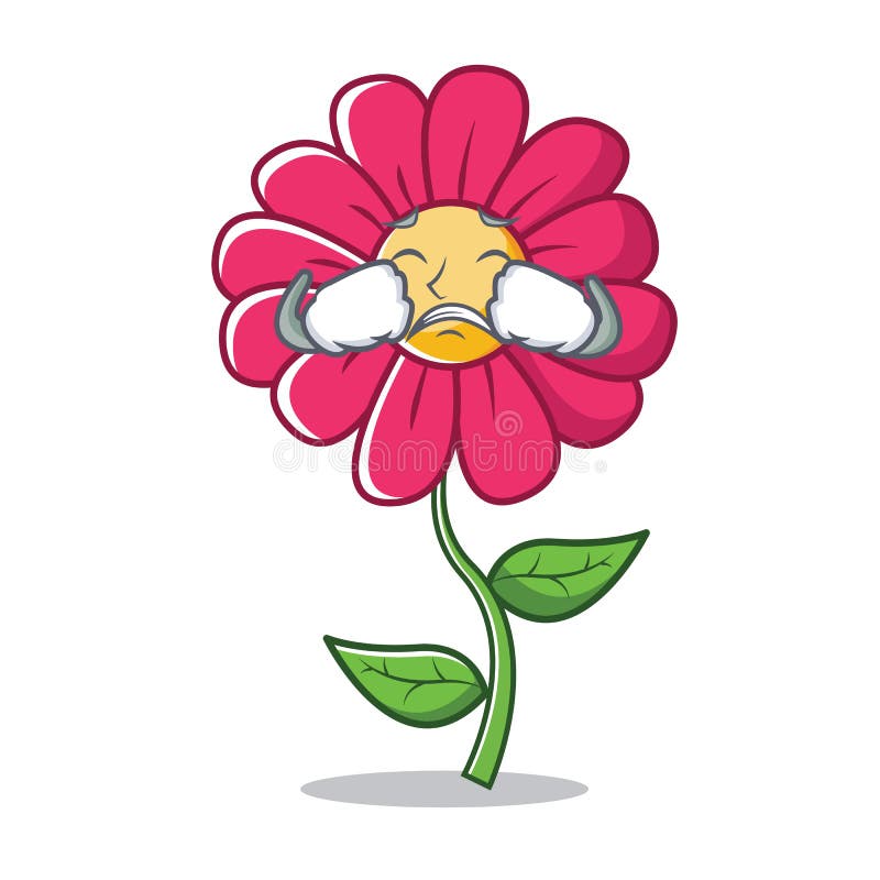 Crying pink flower character cartoon vector illustration. Crying pink flower character cartoon vector illustration
