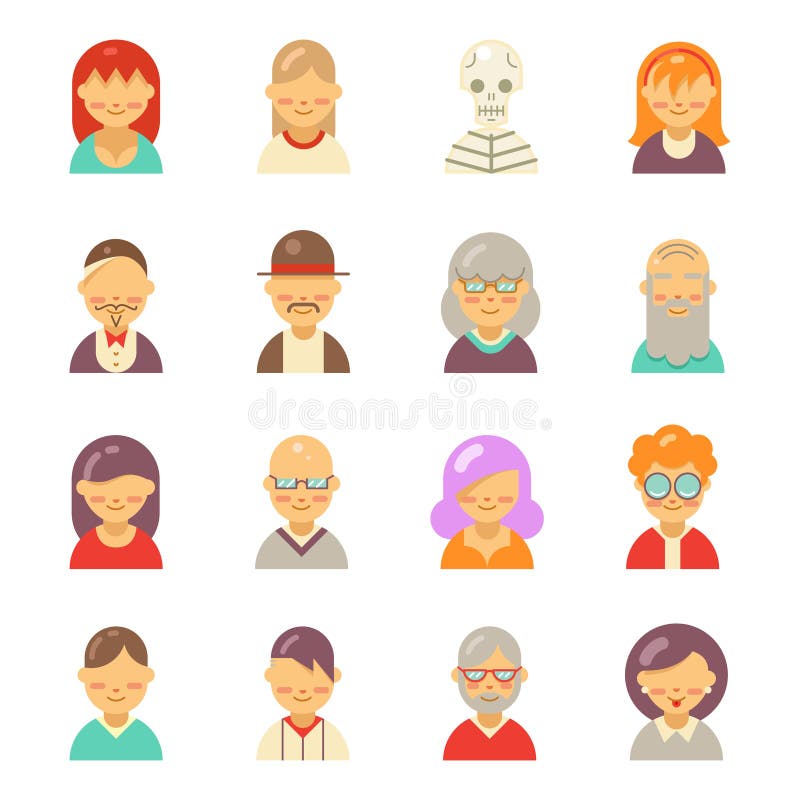 Płascy ludzie ikon dla app użytkownika avatar stawiają czoło Mężczyzna i kobiety wektor royalty ilustracja Płascy ludzie ikon dla app użytkownika avatar stawiają czoło Mężczyzna i kobiety wektor royalty ilustracja