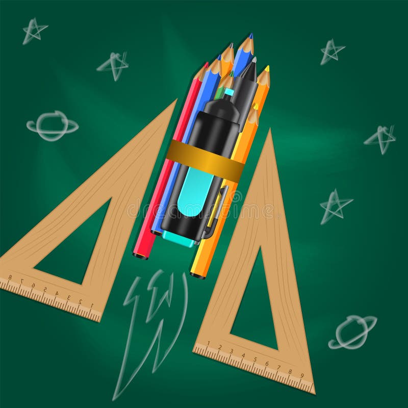 Płaska ilustracja z trójbok władcą, stacjonarną na stole z doodling ręka rysunkiem royalty ilustracja Płaska ilustracja z trójbok władcą, stacjonarną na stole z doodling ręka rysunkiem royalty ilustracja