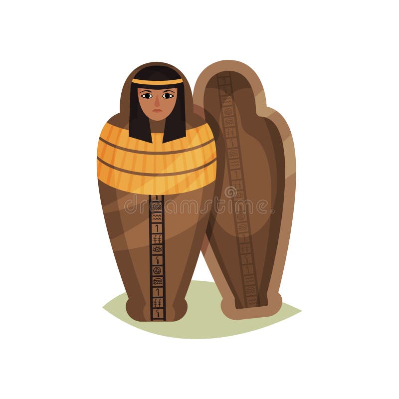 Płaska wektorowa ikona pusty Egipski sarkofag starożytny artefakt Muzealny eksponat Element dla mobilnej gry lub reklamy