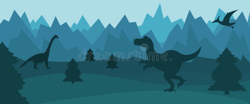 Płaski góra krajobraz z sylwetkami dinosaury ilustracja wektor Płaski góra krajobraz z sylwetkami dinosaury ilustracja wektor