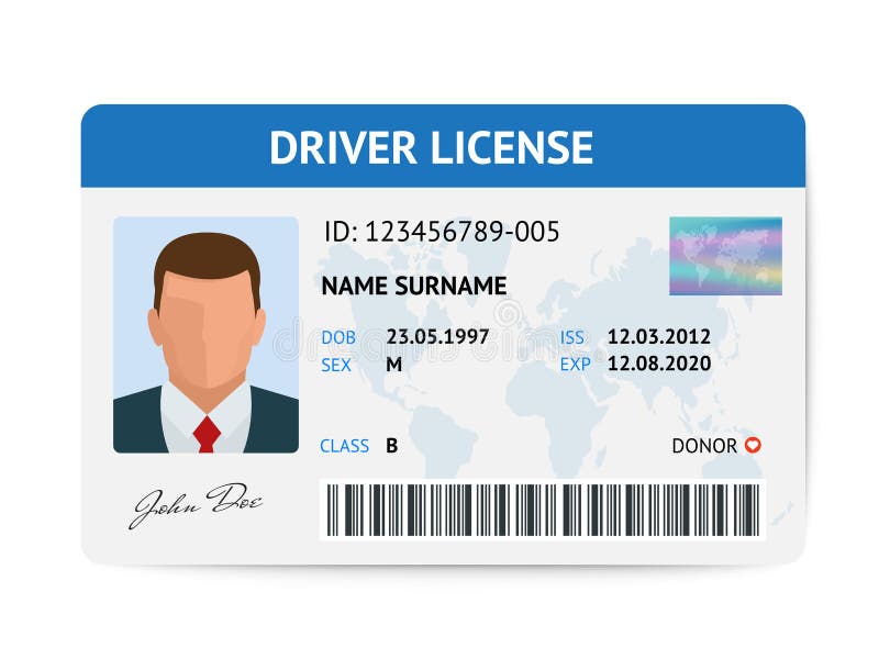 Płaski mężczyzna prawa jazdy klingerytu karty szablon, id karciana wektorowa ilustracja