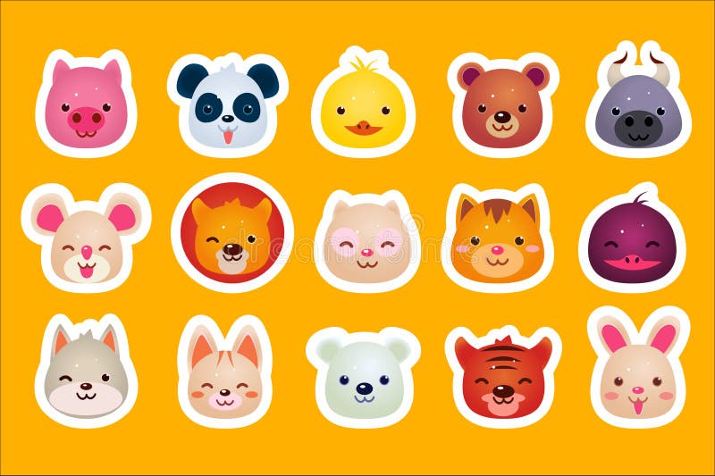 Płaski wektorowy ustawiający śliczne zwierzęce twarze świnia, panda, kaczka, niedźwiedź, byk, mysz, lis, kot, wilk, tygrys i król ilustracji Płaski wektorowy ustawiający śliczne zwierzęce twarze świnia, panda, kaczka, niedźwiedź, byk, mysz, lis, kot, wilk, tygrys i król ilustracji