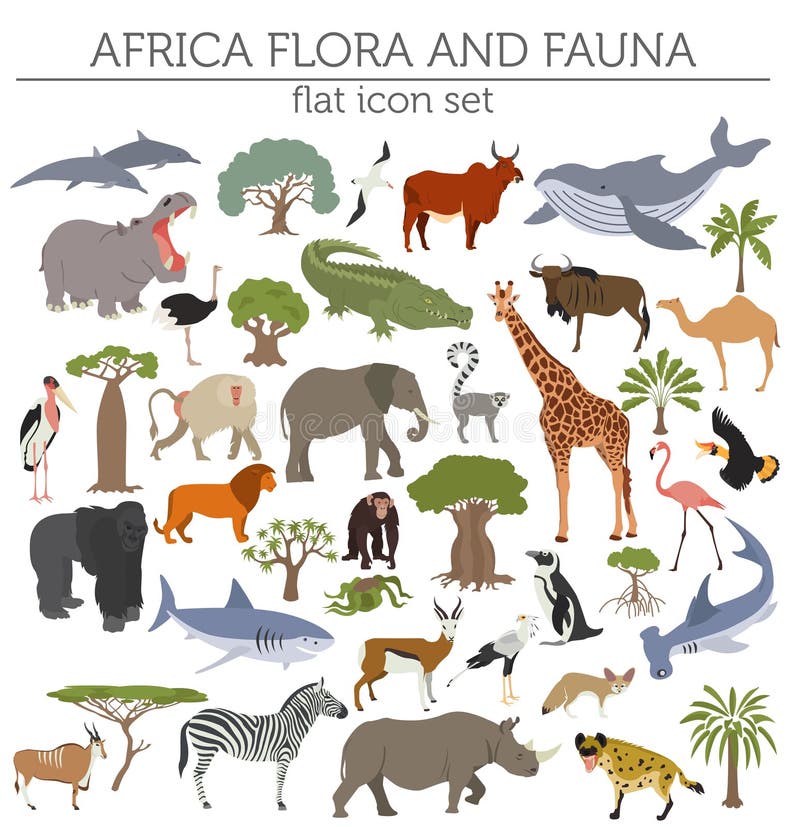 Płaskie Afryka flory, fauny i kartografują konstruktorów elementy Zwierzęta, b
